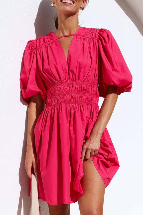 Always In Mind Puff Sleeve Pleated Mini Dress - 5 Colors