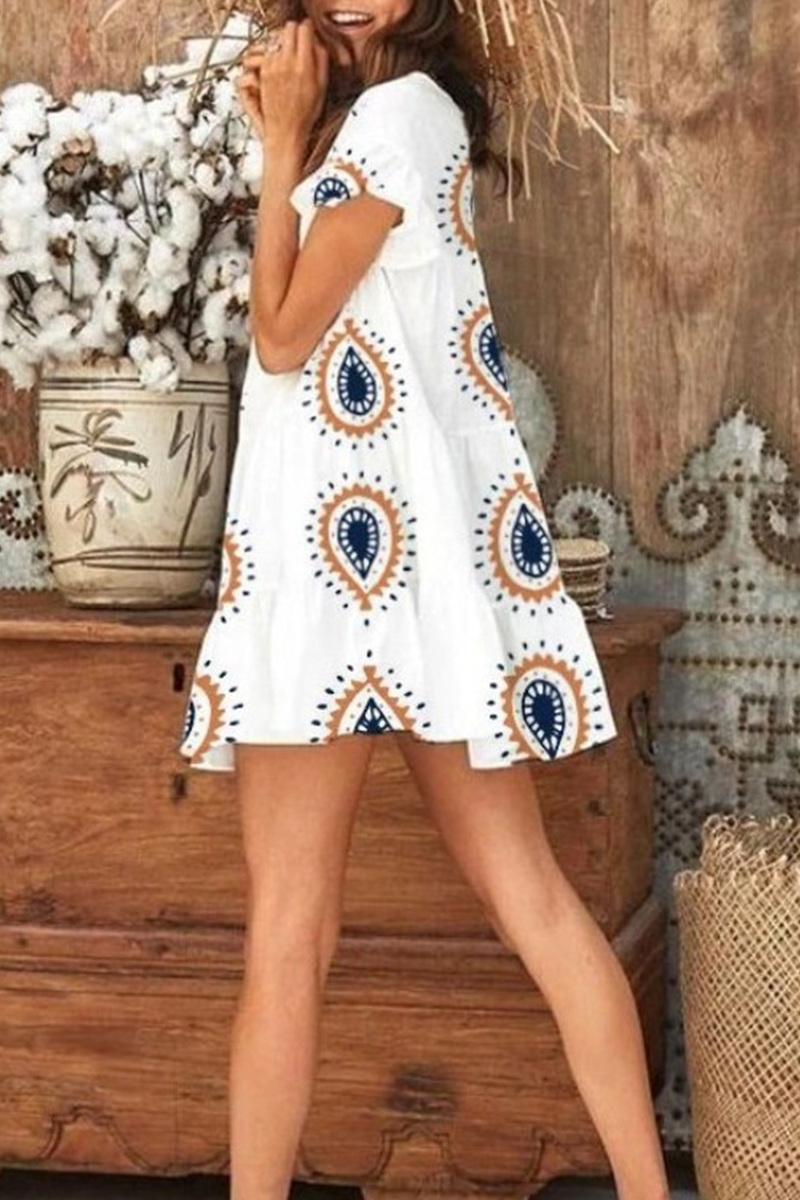 Casual Print Patchwork O Neck Printed Dress Dresses