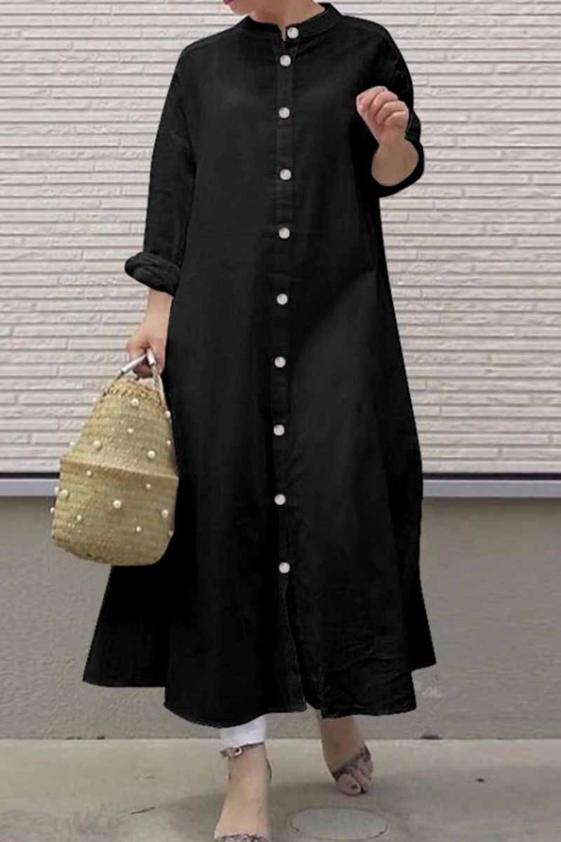 Street Solid Mandarin Collar Shirt Dress Dresses