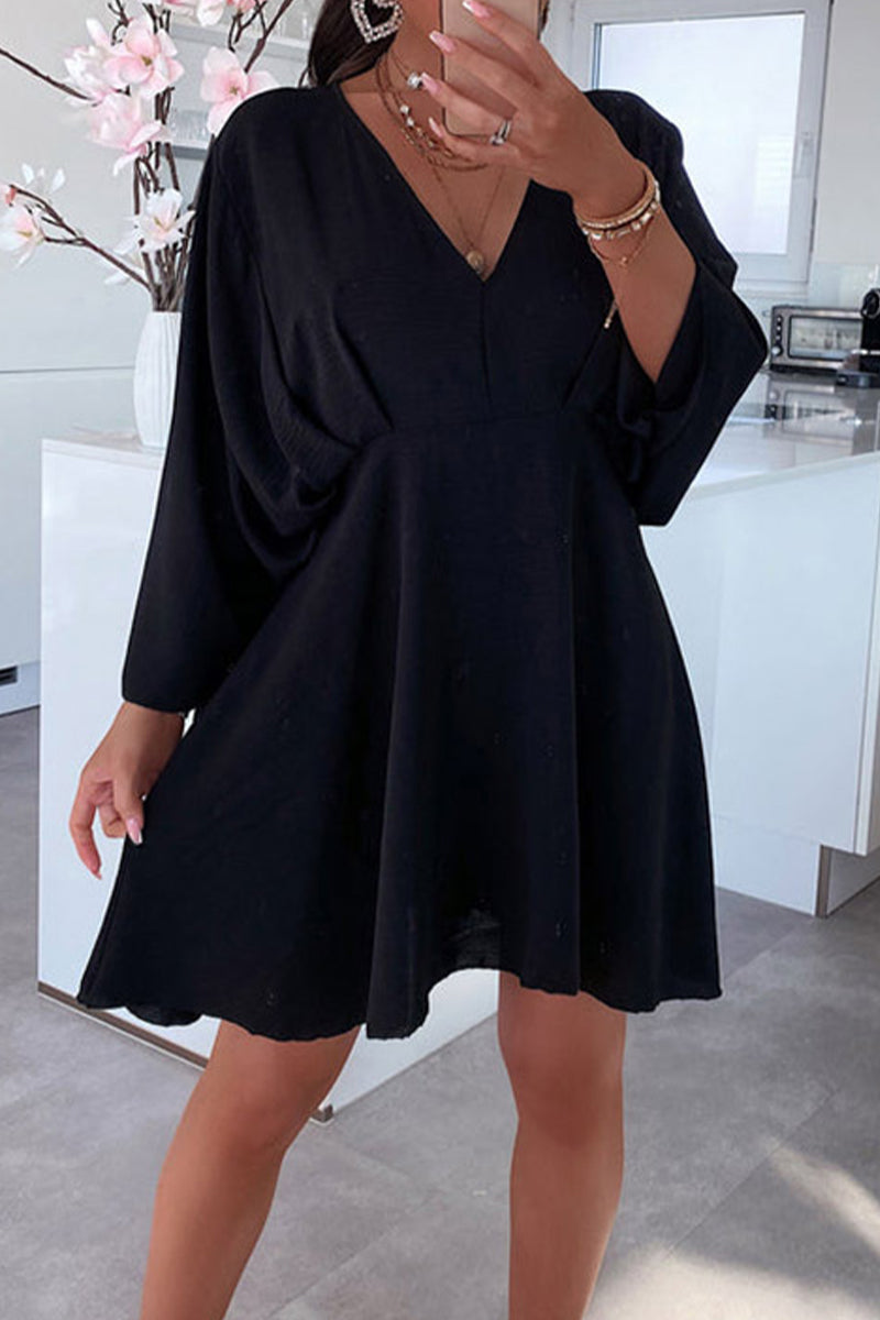 Casual Simplicity Solid Asymmetrical V Neck Irregular Dress Dresses