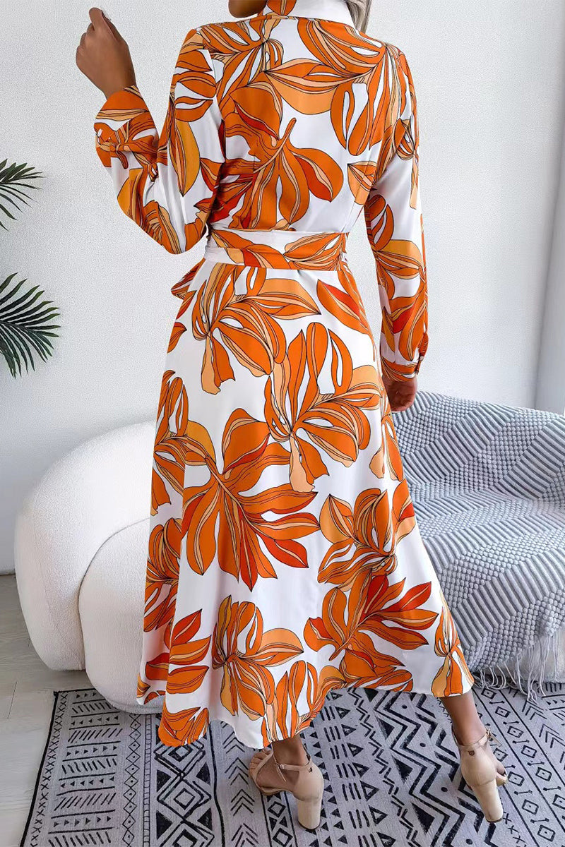 Elegant Floral Patchwork Turndown Collar A Line Dresses