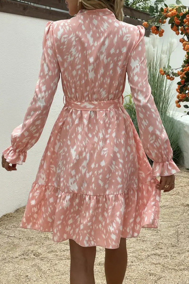 Sweet Elegant Print Bandage Half A Turtleneck A Line Dresses