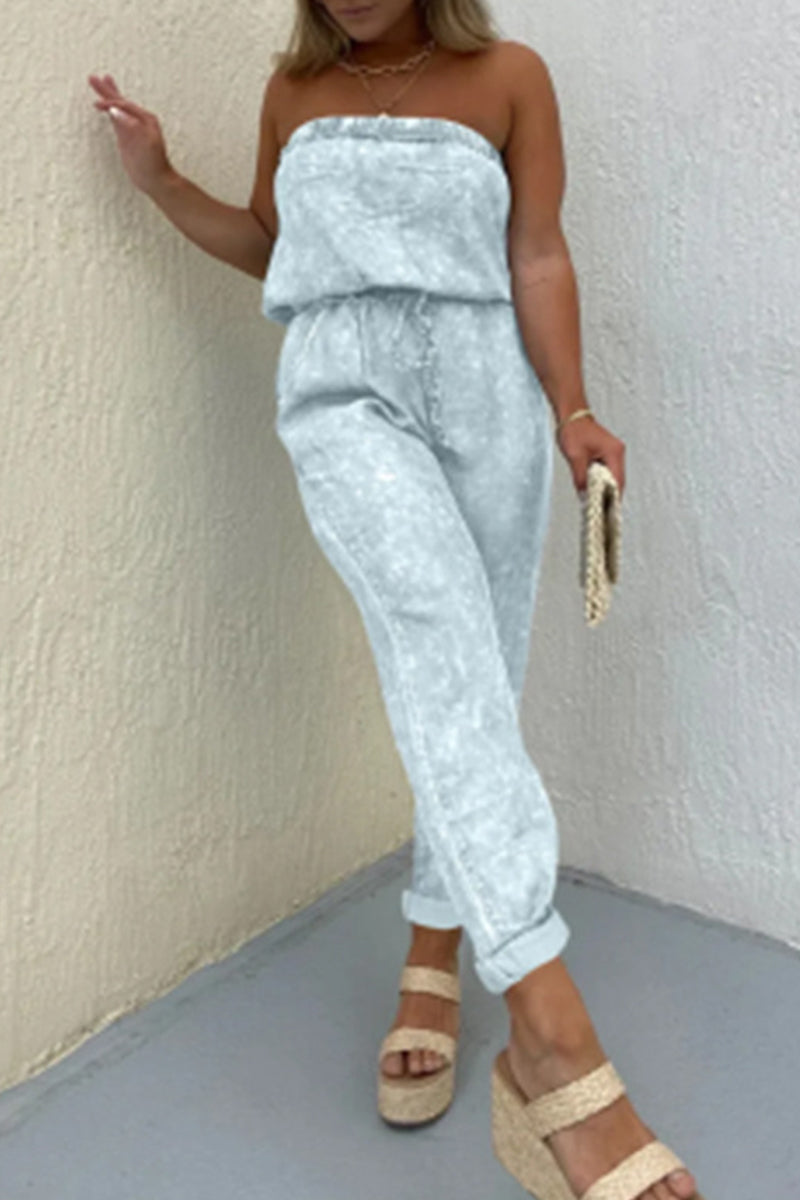 Casual Solid Make Old Pocket Strapless Regular Jumpsuits