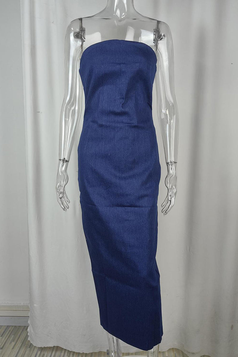 Elegant Solid Zipper Strapless One Step Skirt Dresses