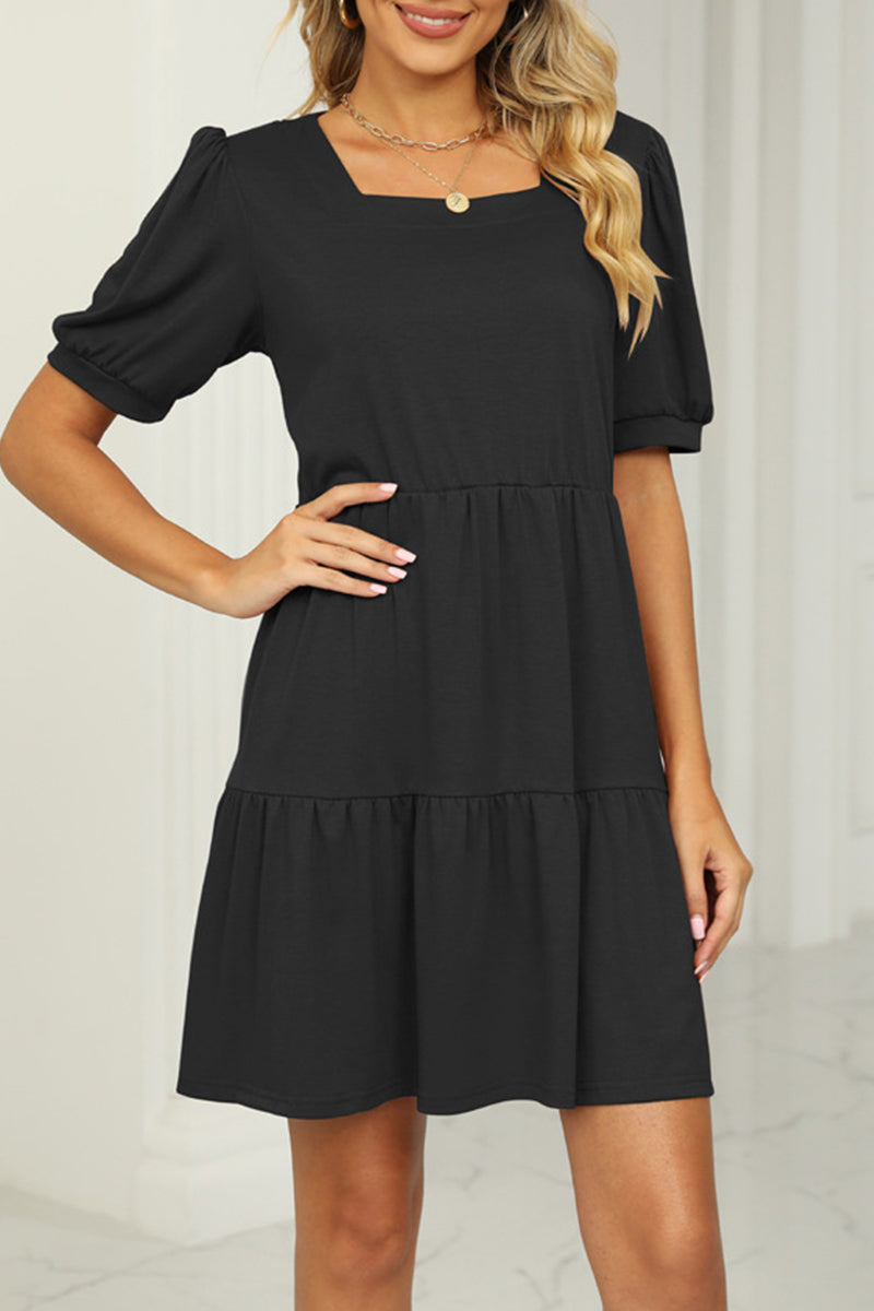 Casual Solid Fold Square Collar A Line Dresses