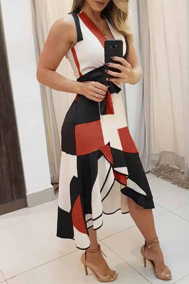 Elegant Geometric Printing V Neck Printed Dress Dresses(4 Colors)