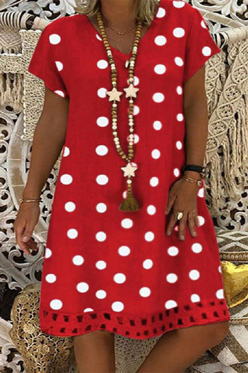 Casual Polka Dot Printing V Neck A Line Dresses