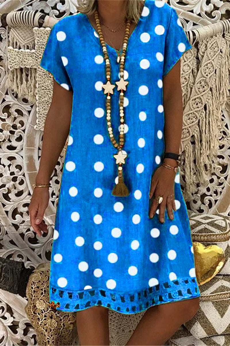 Casual Polka Dot Printing V Neck A Line Dresses