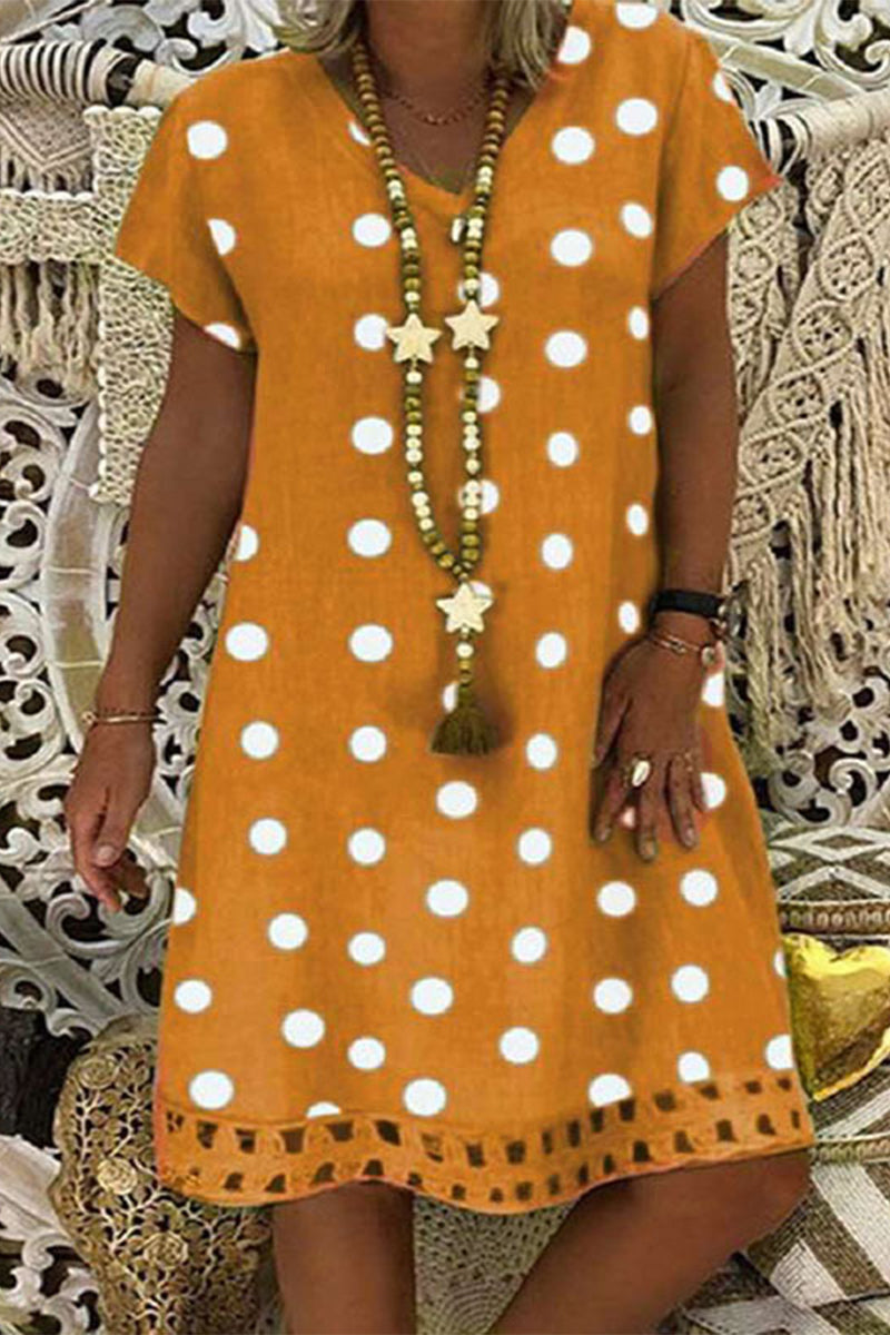 Casual Polka Dot Printing V Neck A Line Dresses