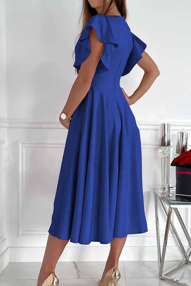 Elegant Simplicity Flounce V Neck A Line Dresses(3 Colors)