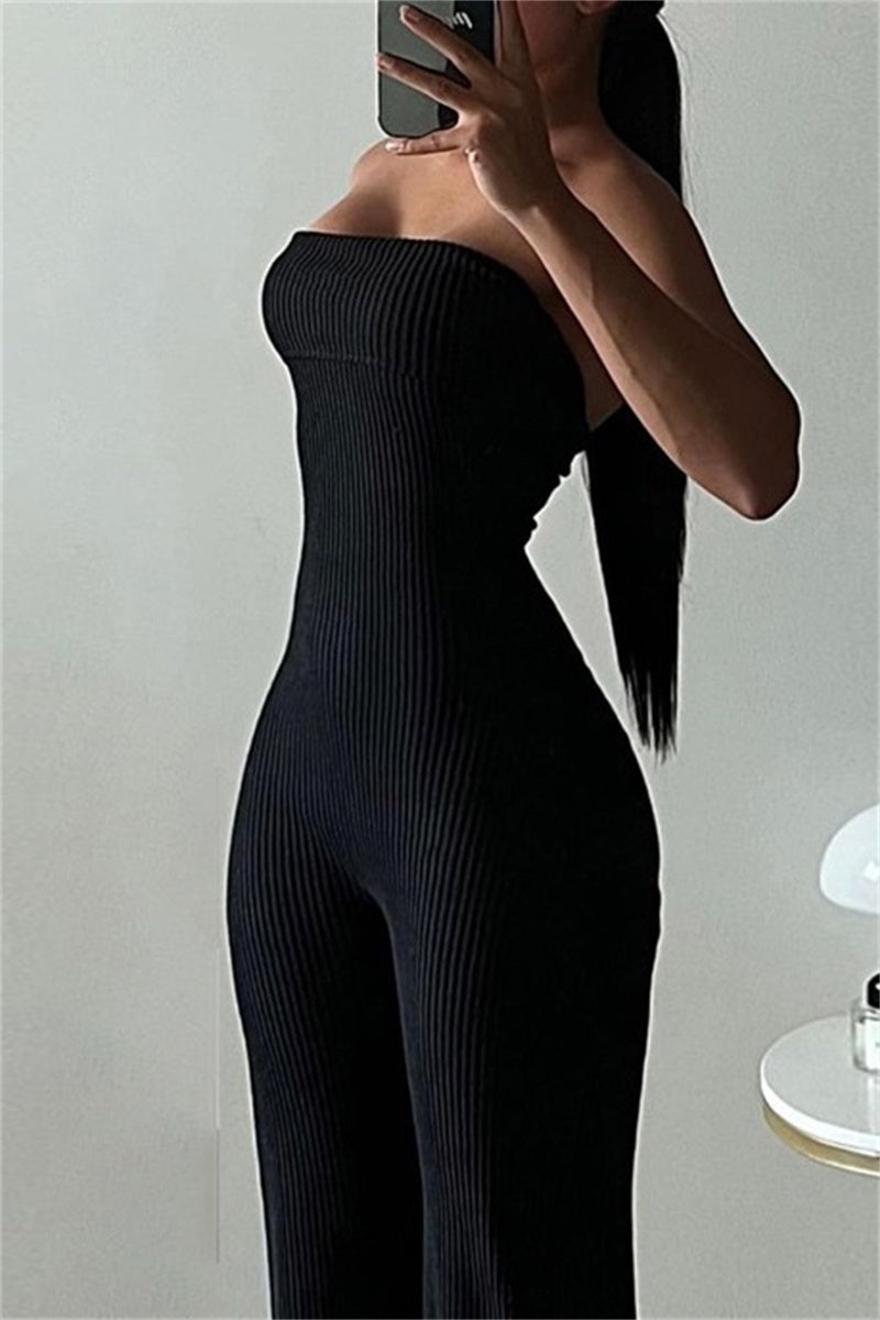 Sexy Casual Solid Backless Strapless Skinny Jumpsuits