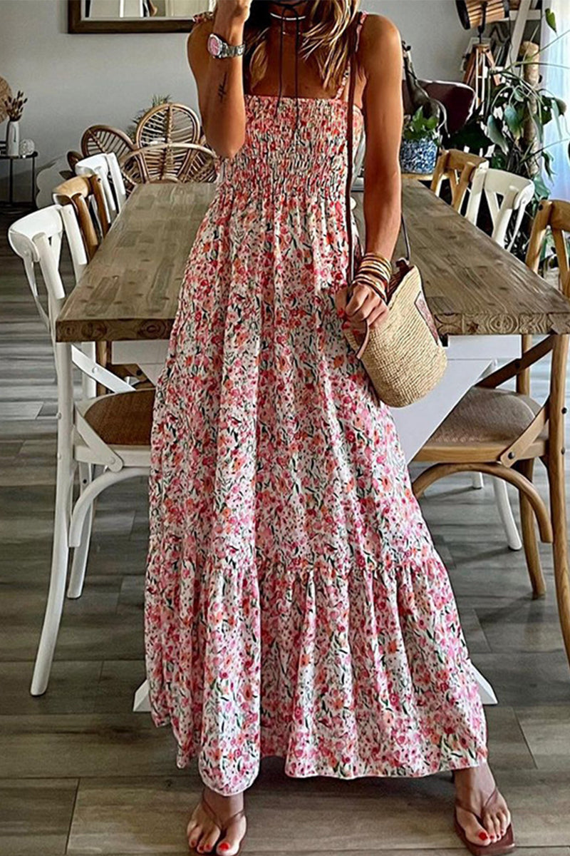 Bohemian Print Flowers Patchwork Sling Dresses