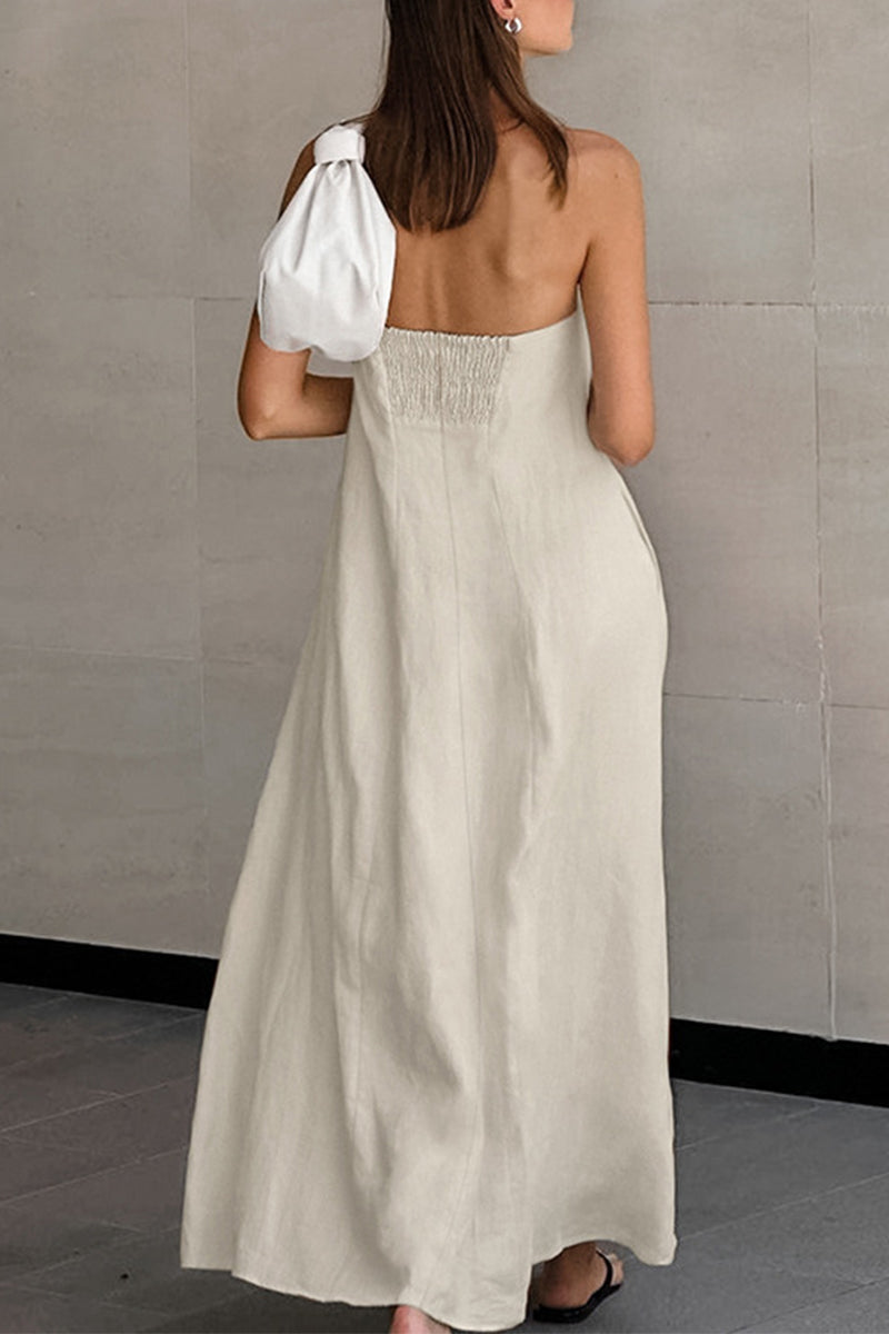 Sexy Vacation Solid Pocket Strapless Strapless Dresses