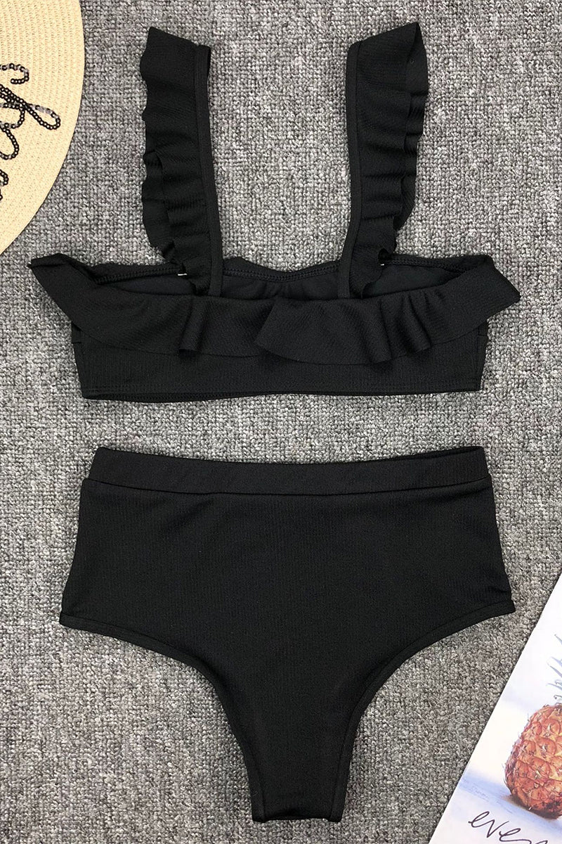 Sexy Vacation Solid Flounce Swimwears(3 Colors)