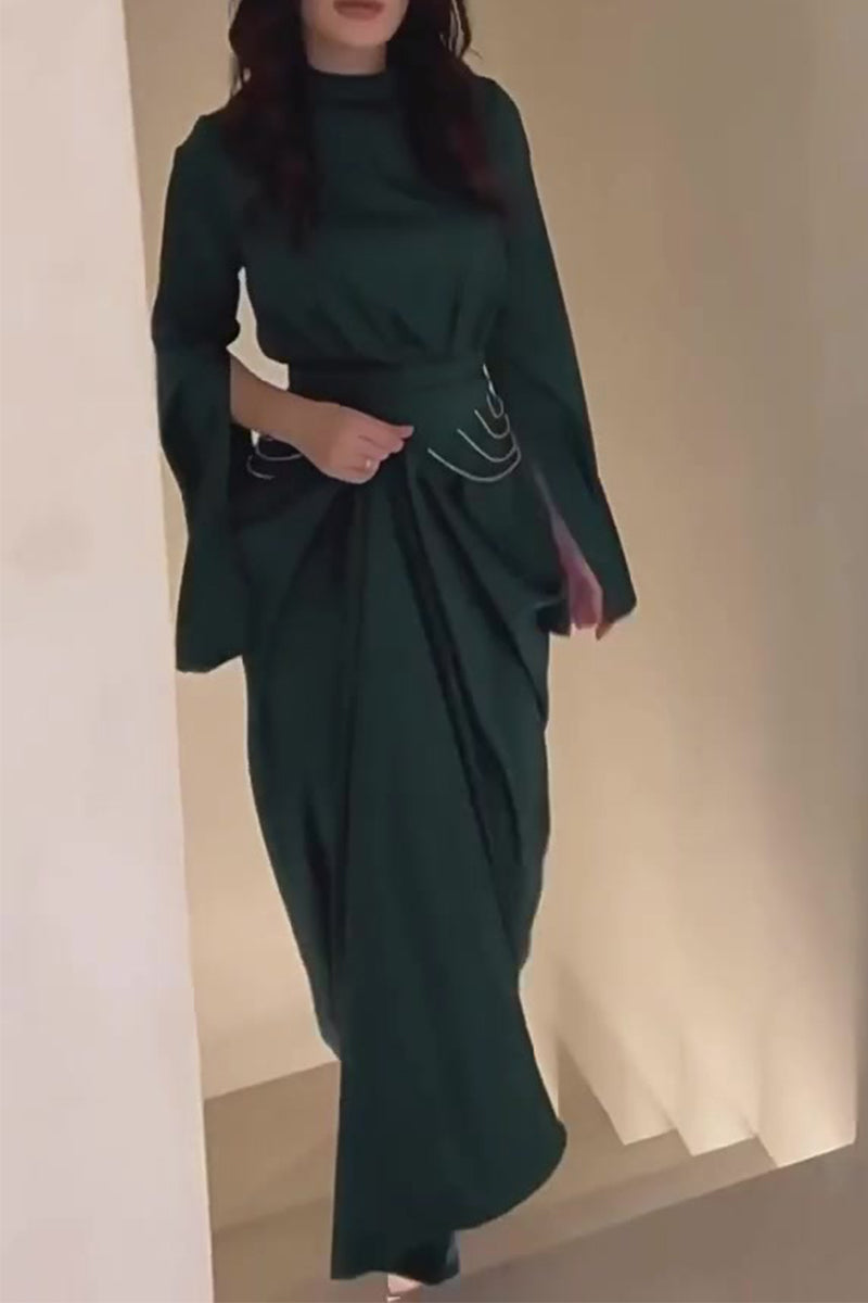 Elegant Solid Slit Half A Turtleneck Waist Skirt Dresses(3 Colors)