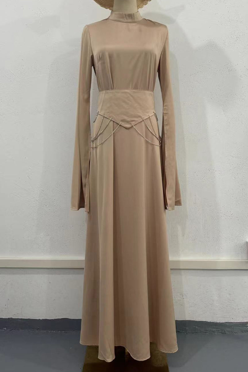 Elegant Solid Slit Half A Turtleneck Waist Skirt Dresses(3 Colors)