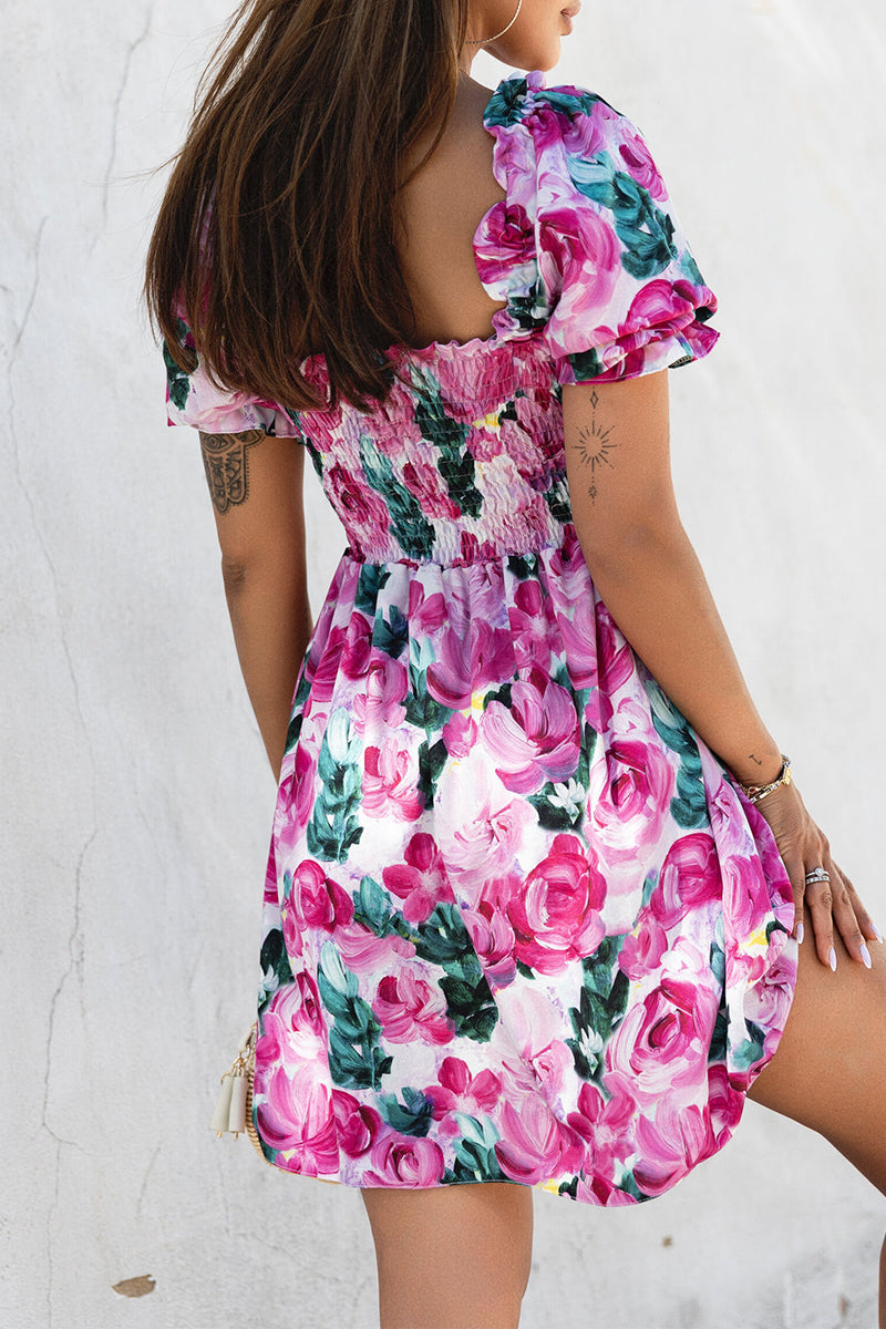 Sexy Floral Fold Off the Shoulder Irregular Dresses