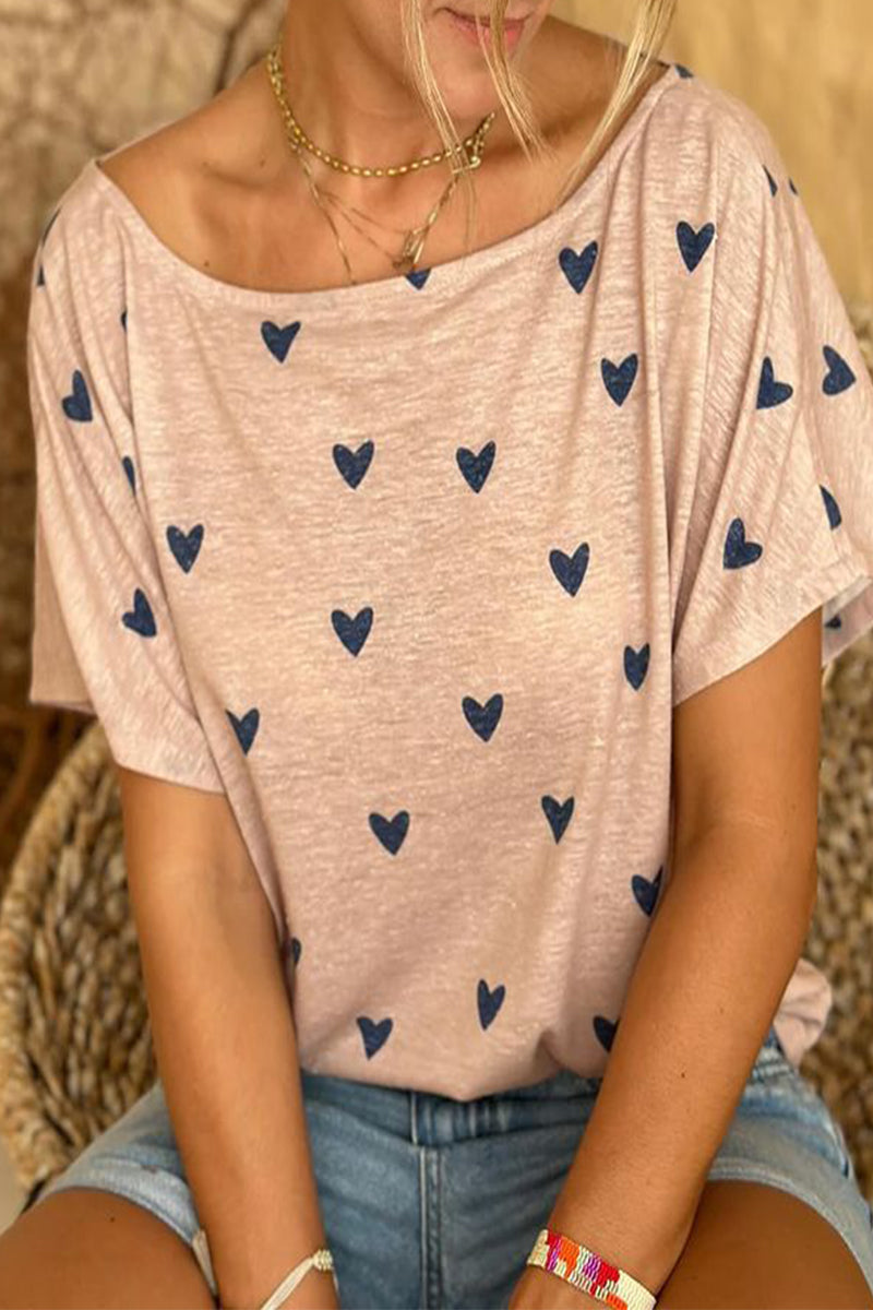 Casual Love Print Backless O Neck T-Shirts