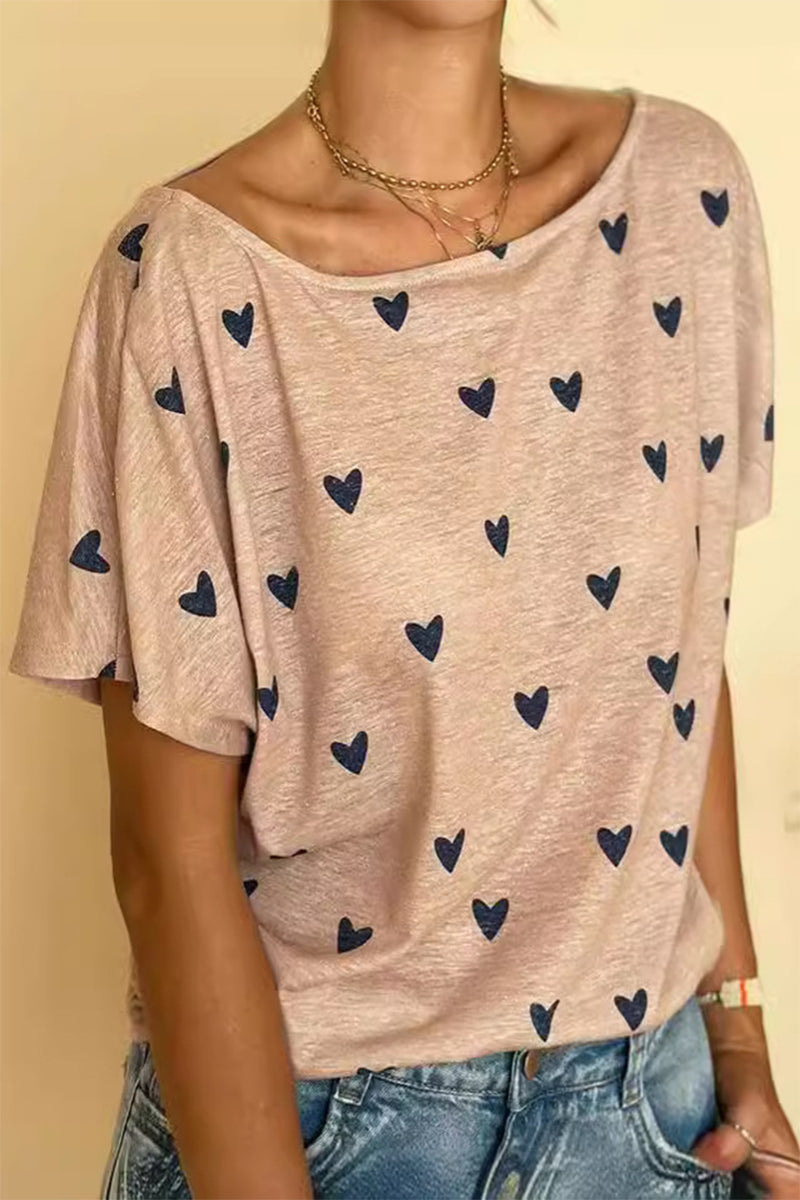 Casual Love Print Backless O Neck T-Shirts