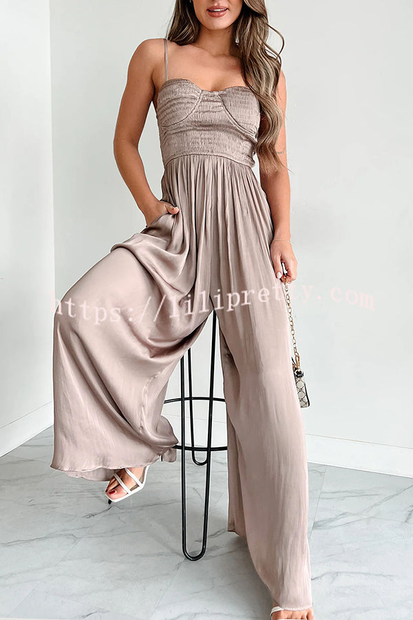 Graceful Finesse Pleated Paneled Suspender Buttoned Jumpsuit