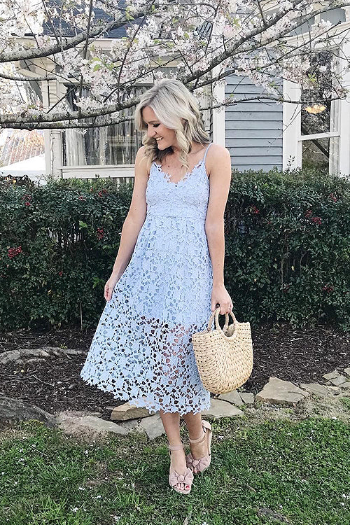 Lace Hollow-out Midi Dress