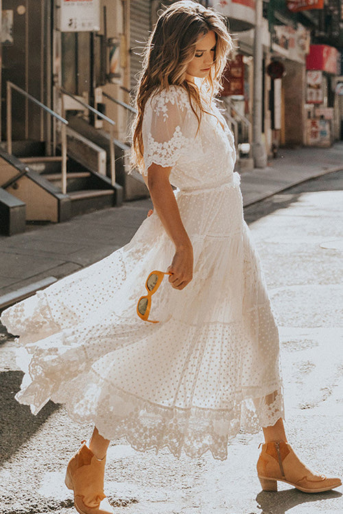 Awaken My Love Lace Short Sleeve Maxi Dress