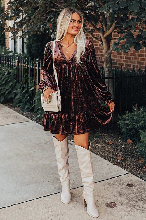 Gift Of Love Velvet Long Sleeve Mini Dress - 2 Colors