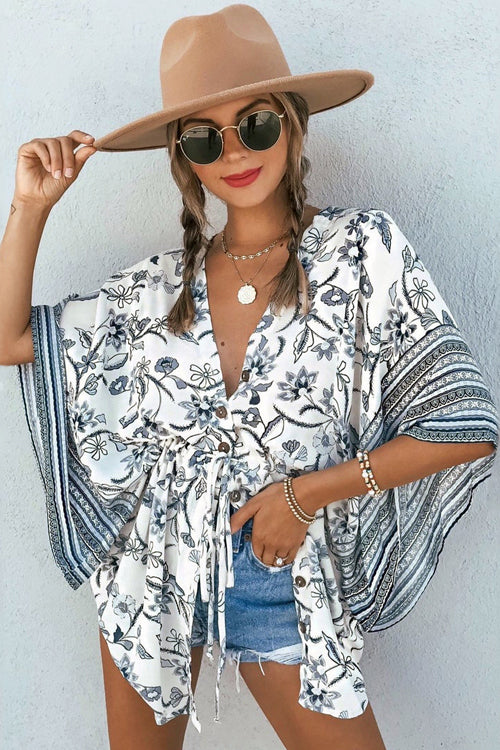 Easily Breezy Printed Button Down Blouse Mini Dress