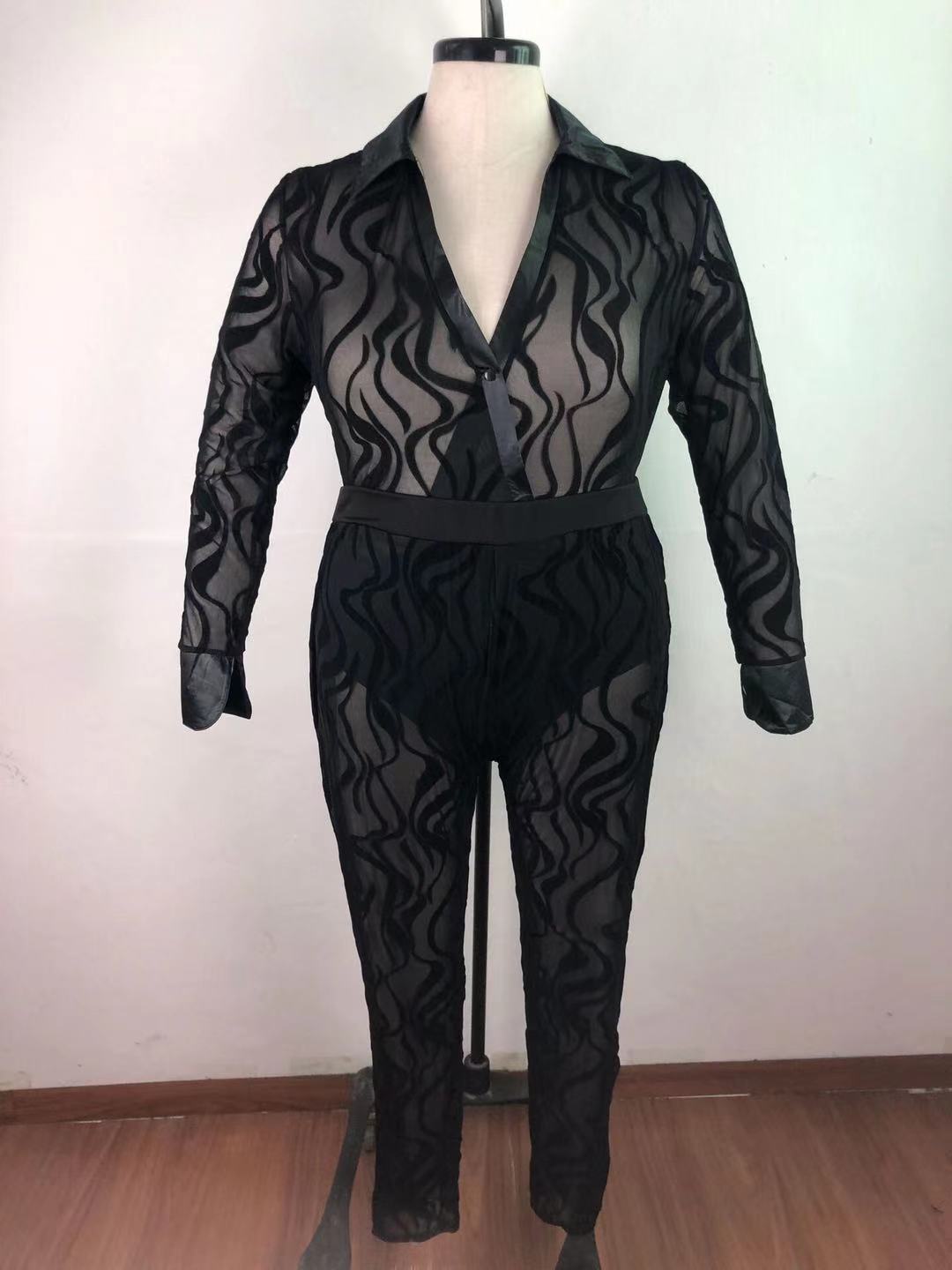 Sexy Black Plus Size Two Pieces Suit Jumpsuit