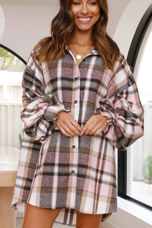 We're Better Together Plaid Long Sleeve Mini Dress - 5 Colors