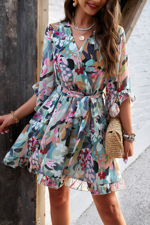 On This Day Floral Print Warp Mini Dress - 4 Colors