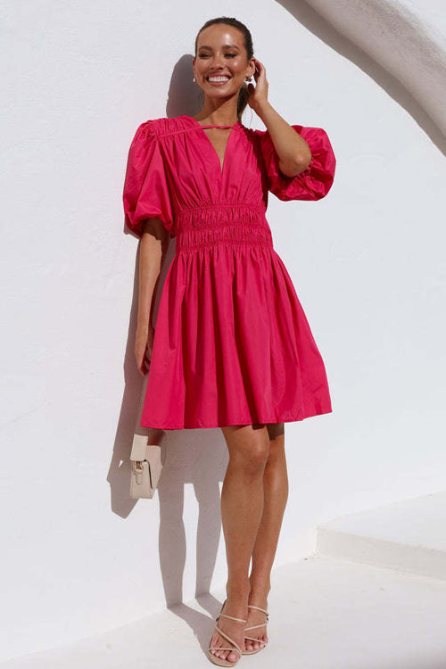 Always In Mind Puff Sleeve Pleated Mini Dress - 5 Colors