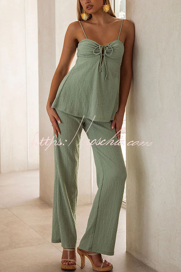Vacation Day To Night Textured Lace-up Elastic Waist Backless Loose Jumpsuit