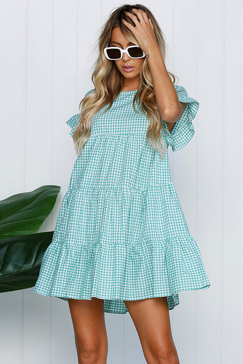 Tartan Layered Ruffle Sleeve Baby Dress - 3 Colors