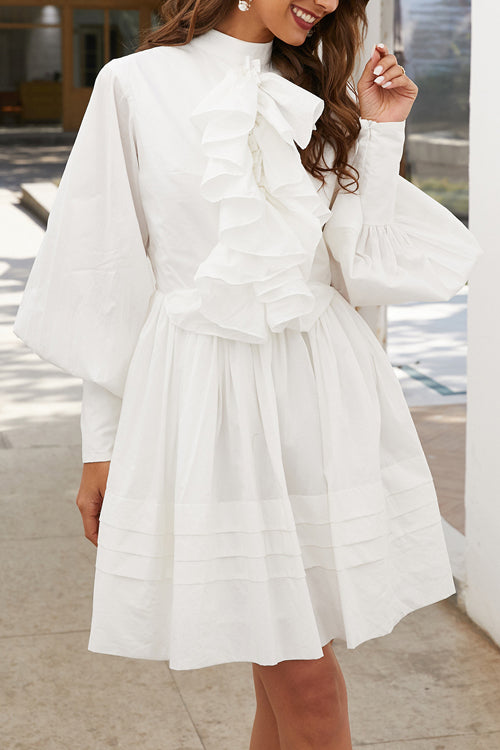 Love Swept White Puff Sleeve Mini Dress