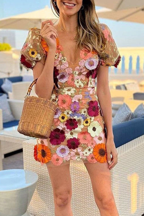 Follow the Summer 3D Floral Embroidered Mini Dress - 3 Colors