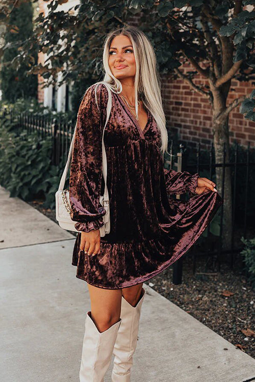 Gift Of Love Velvet Long Sleeve Mini Dress - 2 Colors