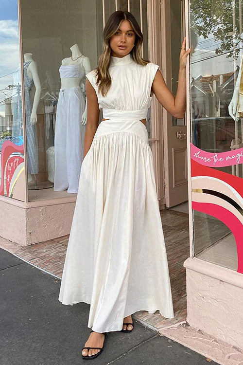 Share Your Happiness Cut-out White Maxi Dress