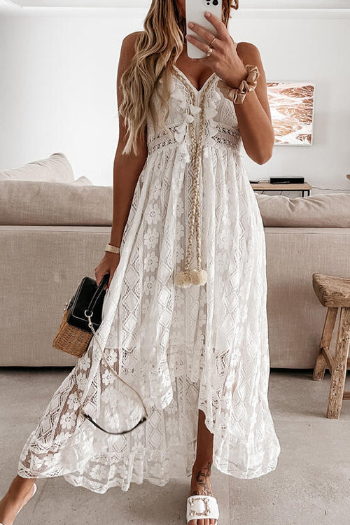 Come To Me Lace Tassel High-Low Maxi Dress - 2 Colors