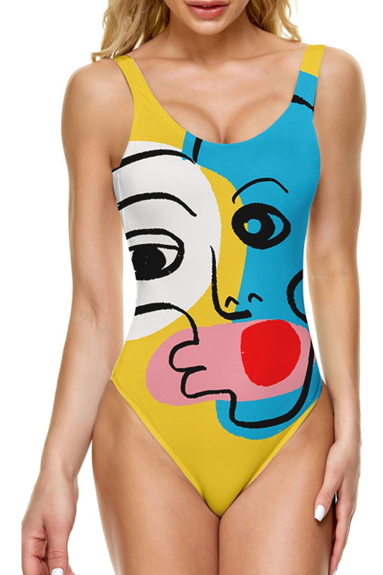 Abstract Print Backless One Piece Swimsuit