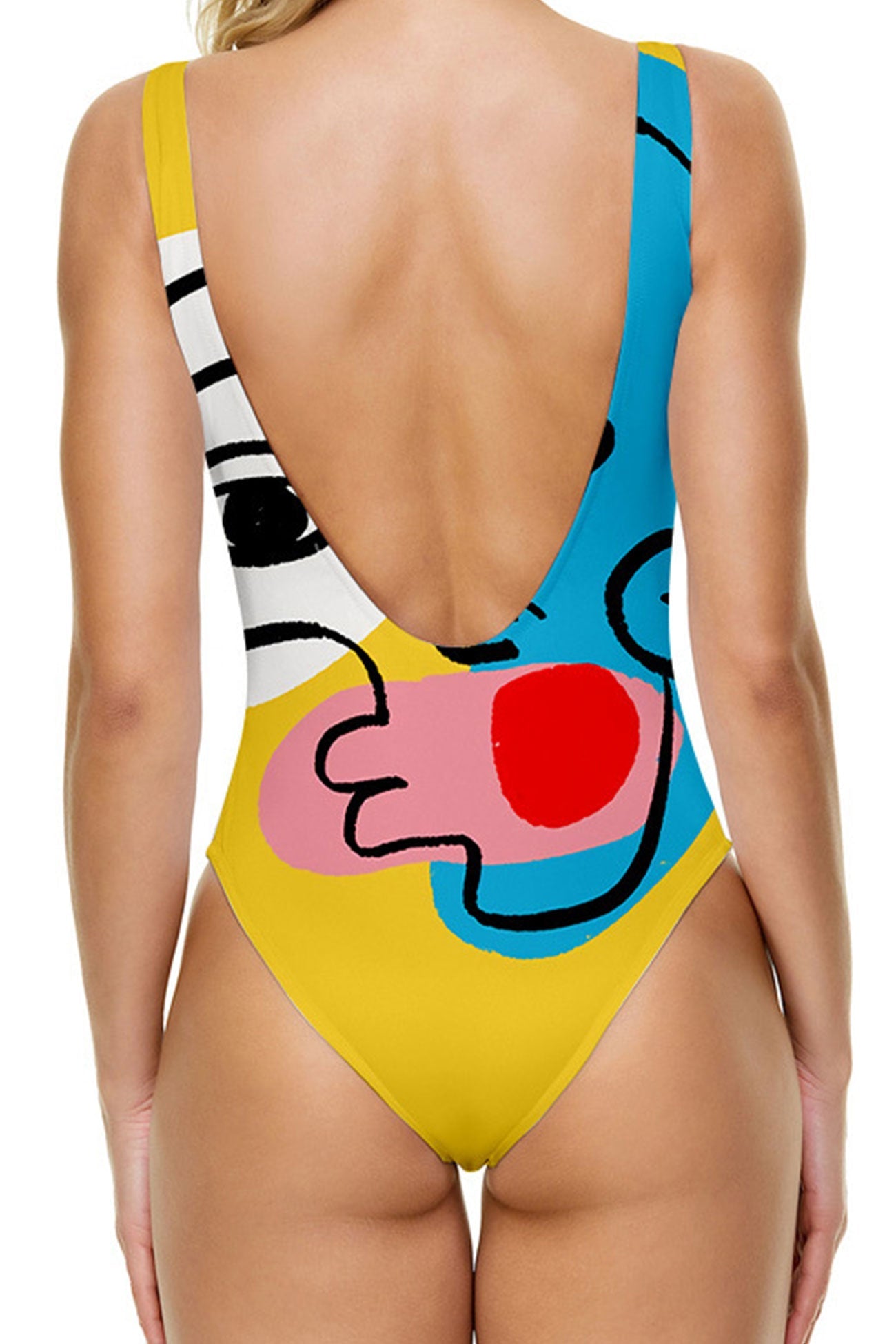 Abstract Print Backless One Piece Swimsuit