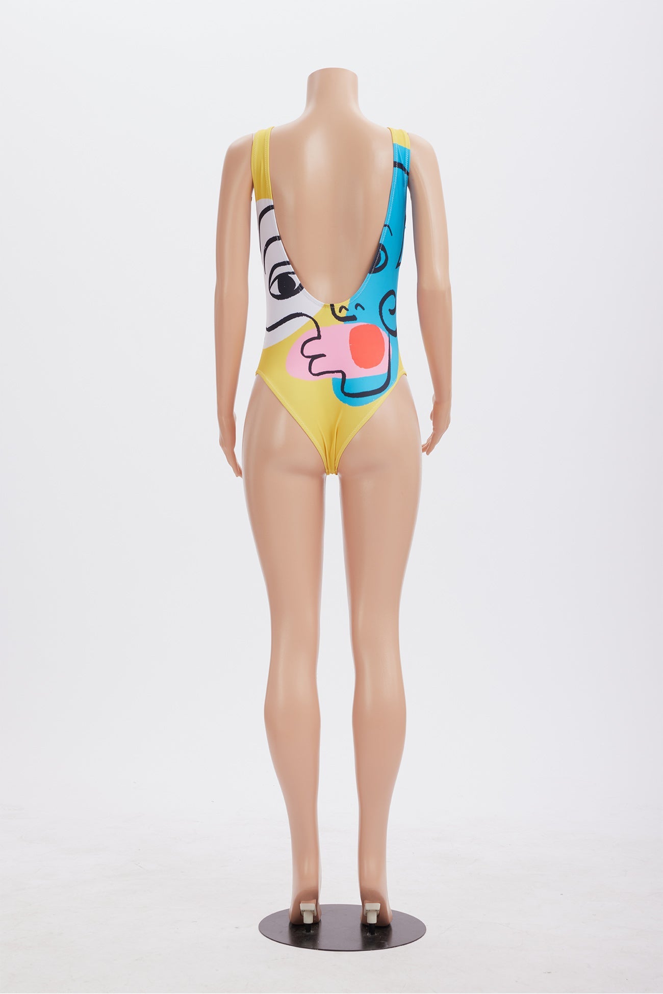 Abstract Print Backless One Piece Swimsuit