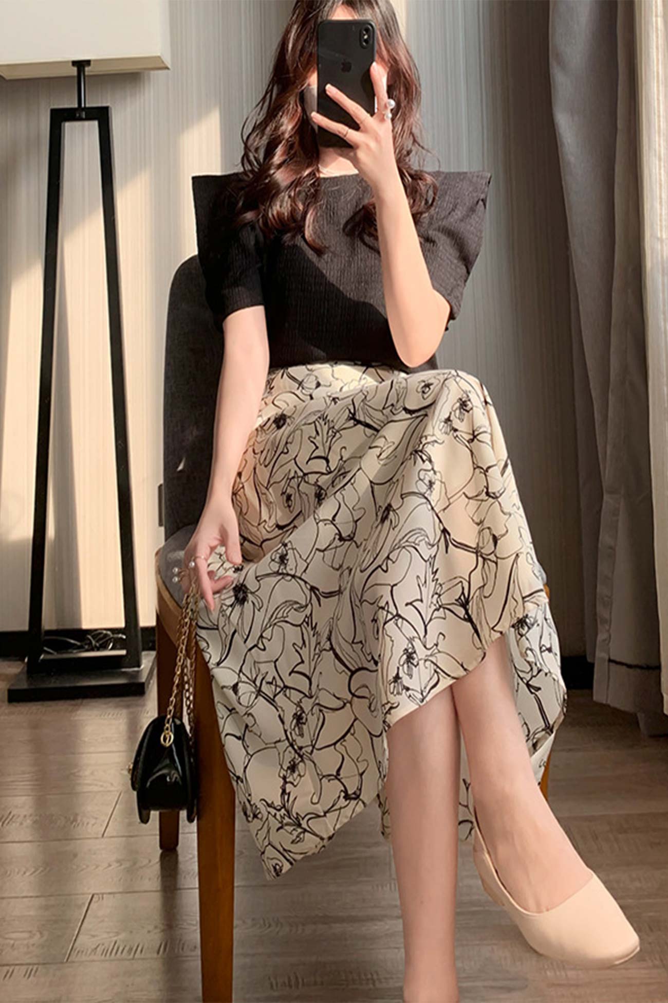 Abstract Print Midi Skirt