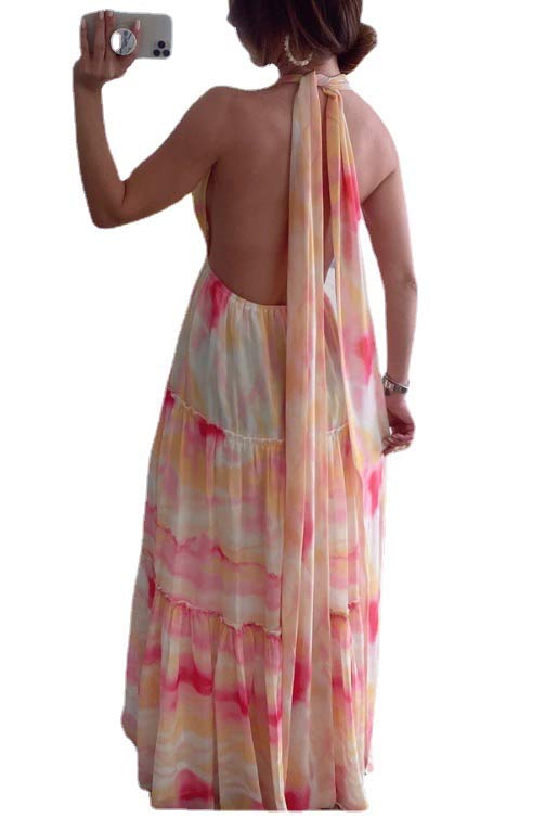 Backless A-Line Chiffon Maxi Dress