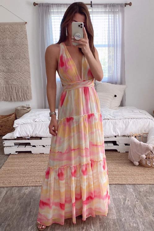 Backless A-Line Chiffon Maxi Dress