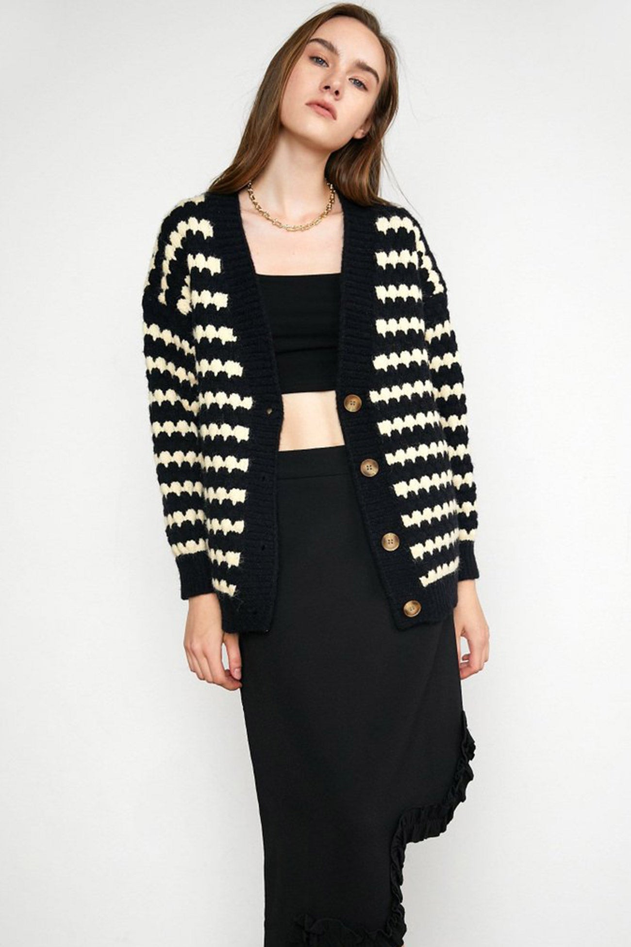 Black Striped Knitted Cardigan