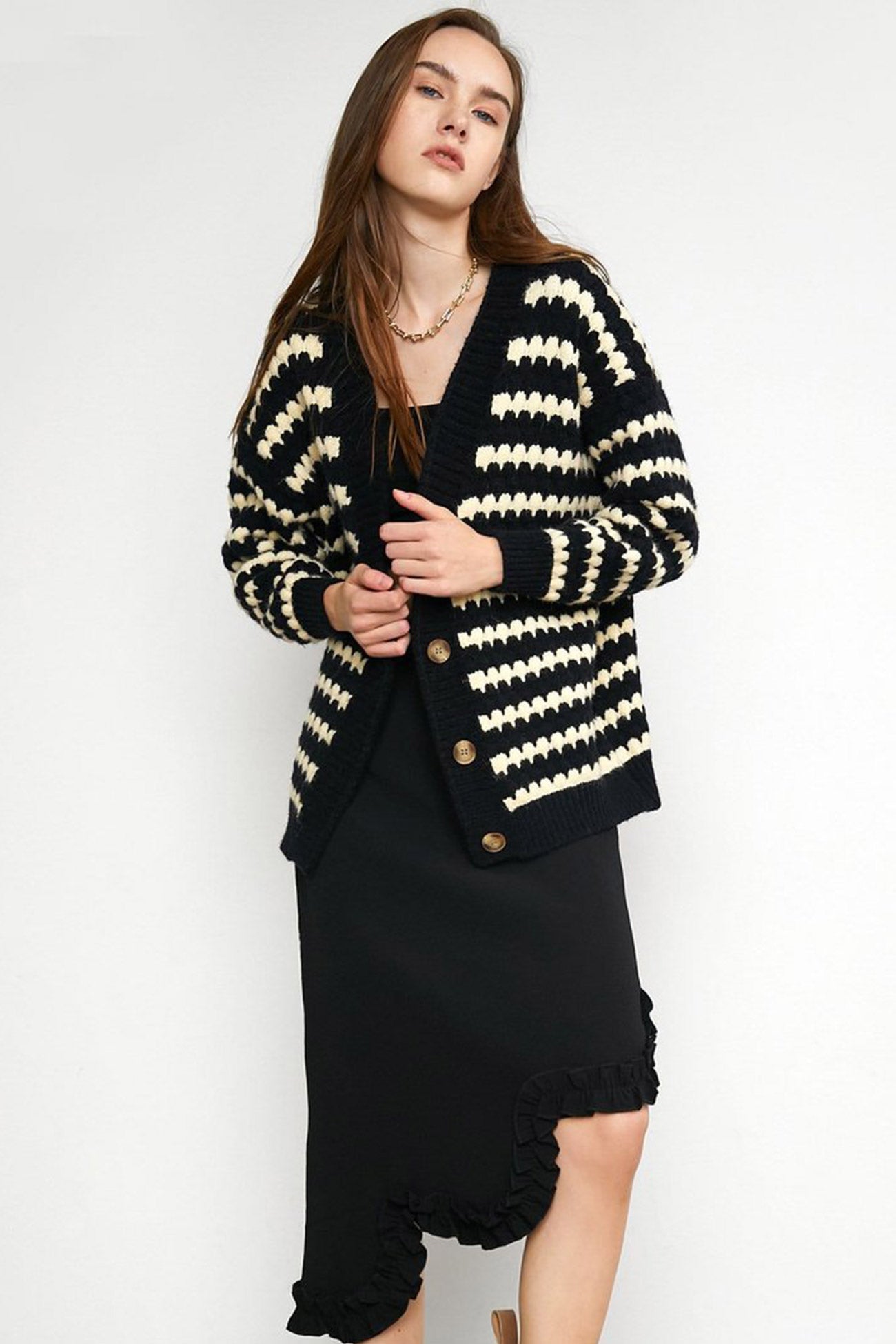Black Striped Knitted Cardigan