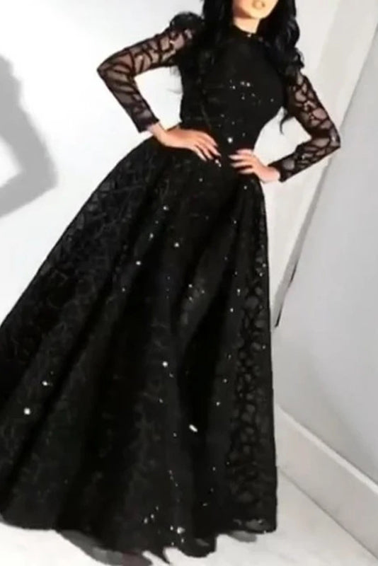 Black Long Sleeve Formal Gown Evening Dress