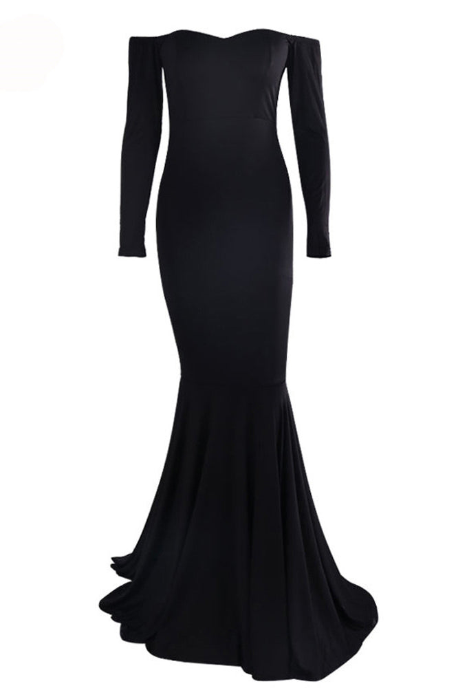 Black Long Sleeve Off Shoulder Evening Prom Dresses