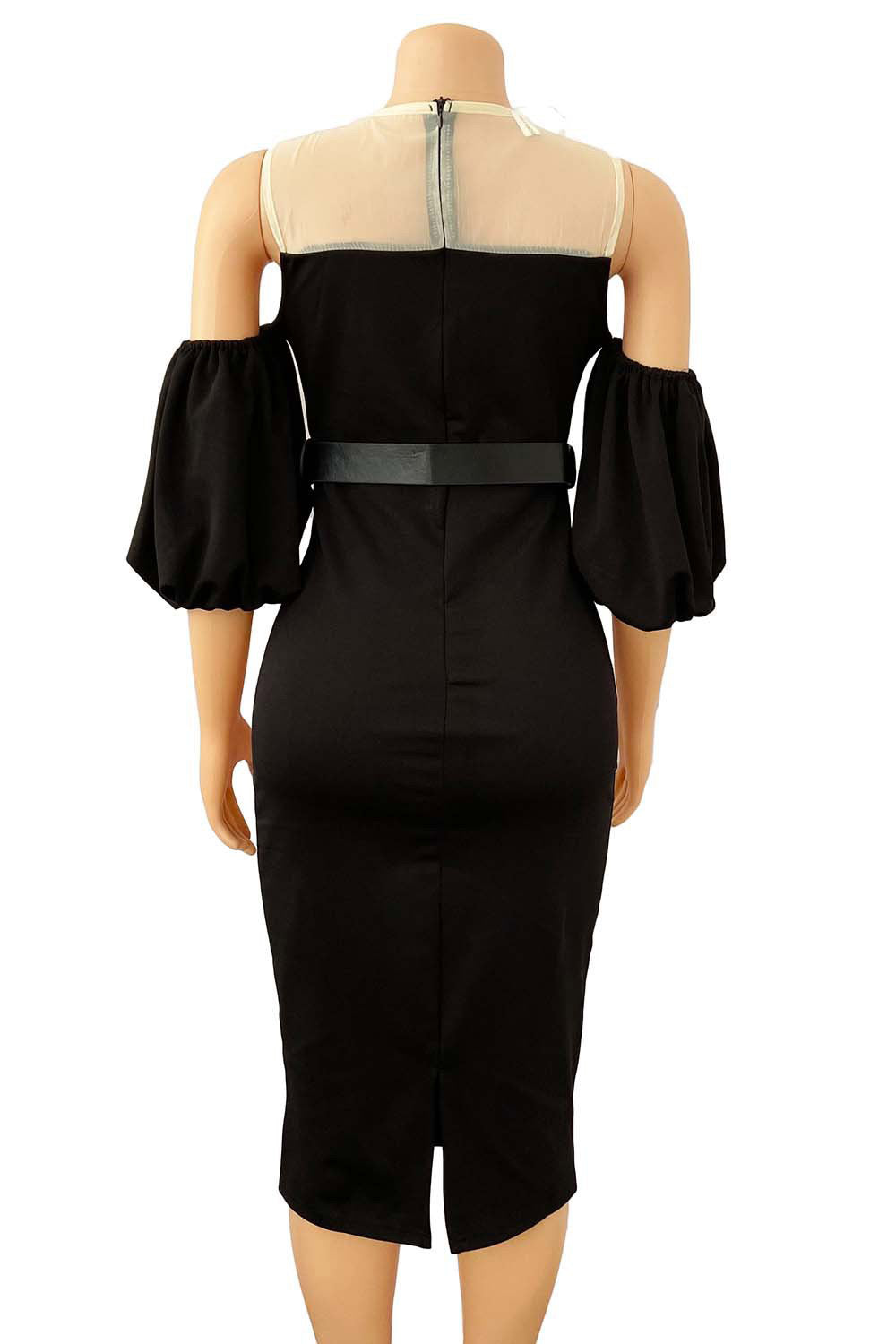 Black Off-the-Shoulder Mesh Panel Bodycon Dress